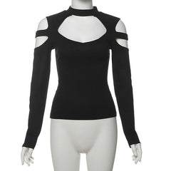Long sleeve crewneck hollow out top