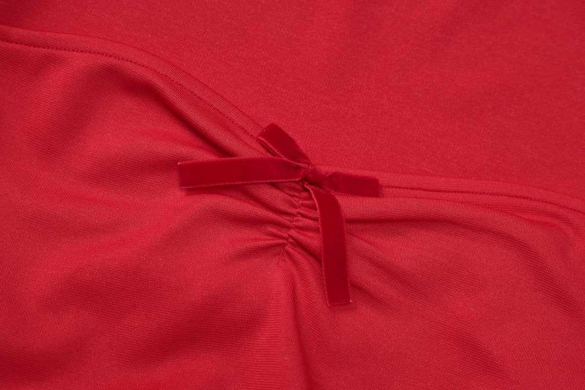 Long sleeve bowknot solid ruched mini dress  | red tango dress