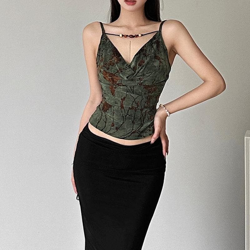 Cowl neck beaded velvet backless cami top