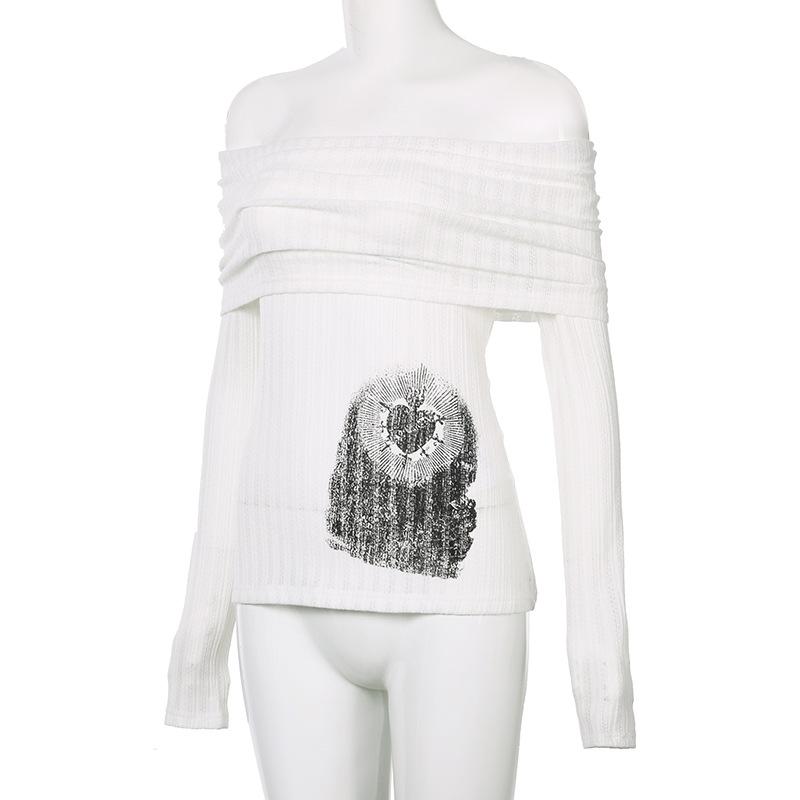 Off shoulder long sleeve ruched abstract top
