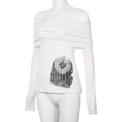 Off shoulder long sleeve ruched abstract top