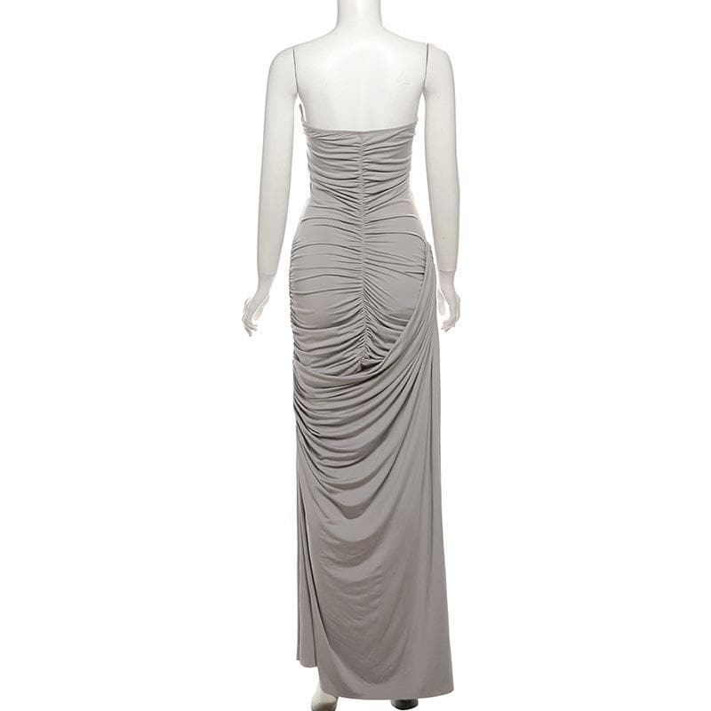 Ruched sweetheart neck irregular tube maxi dress