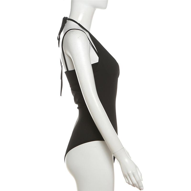 Halter v neck hollow out 2 piece cami bodysuit