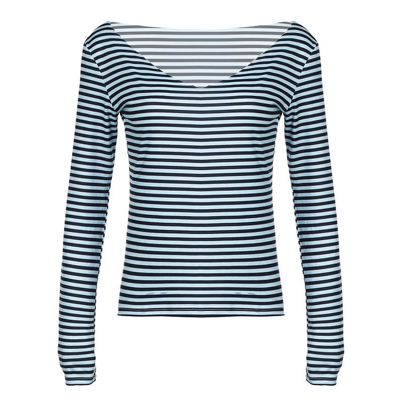 V neck long sleeve striped top