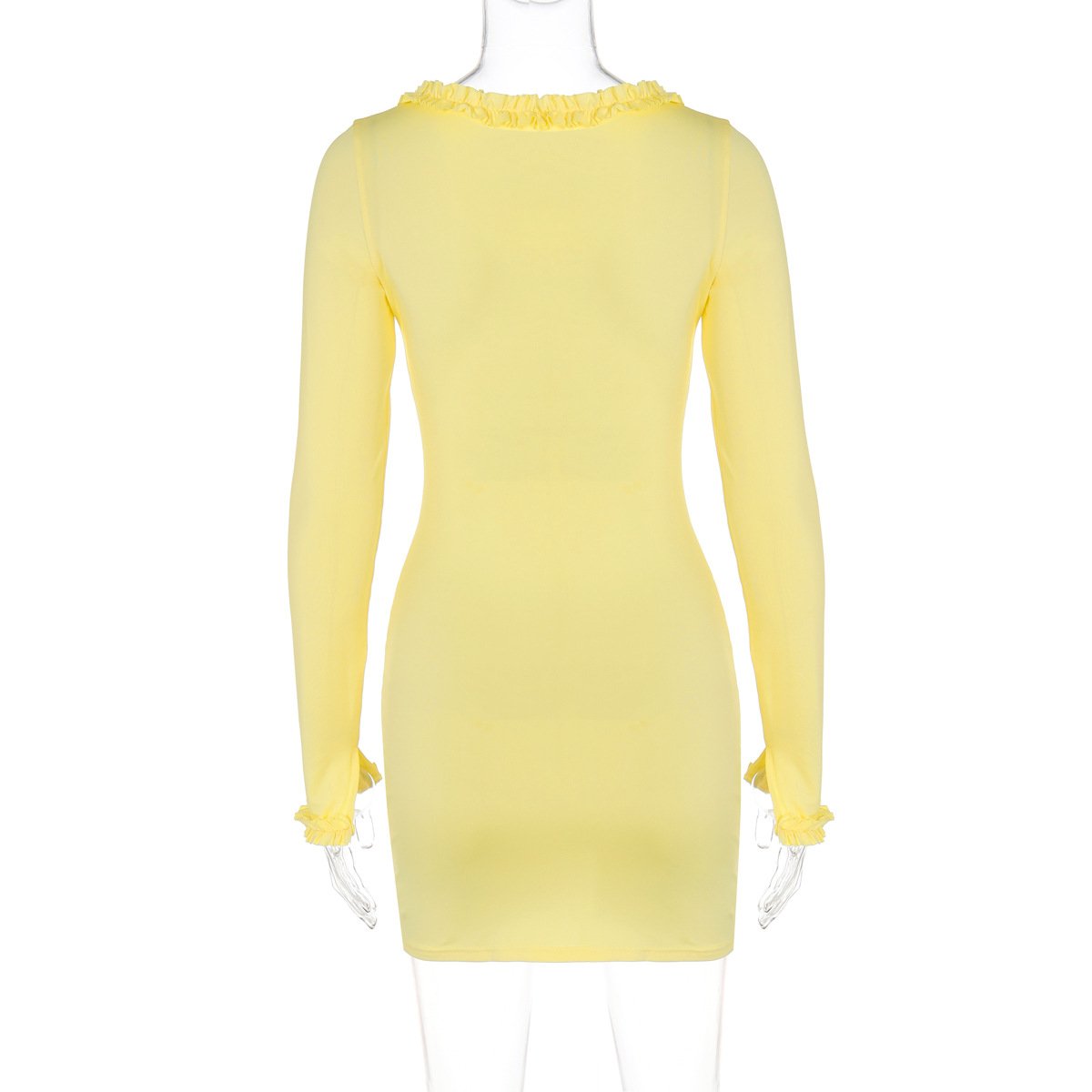 Long sleeve v neck hollow out ruffle mini dress