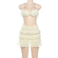 Ruffle ruched solid cami mini skirt set