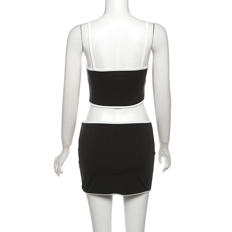 U neck stitch hollow out cami mini skirt set