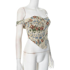 Sweetheart neck off shoulder flower print top