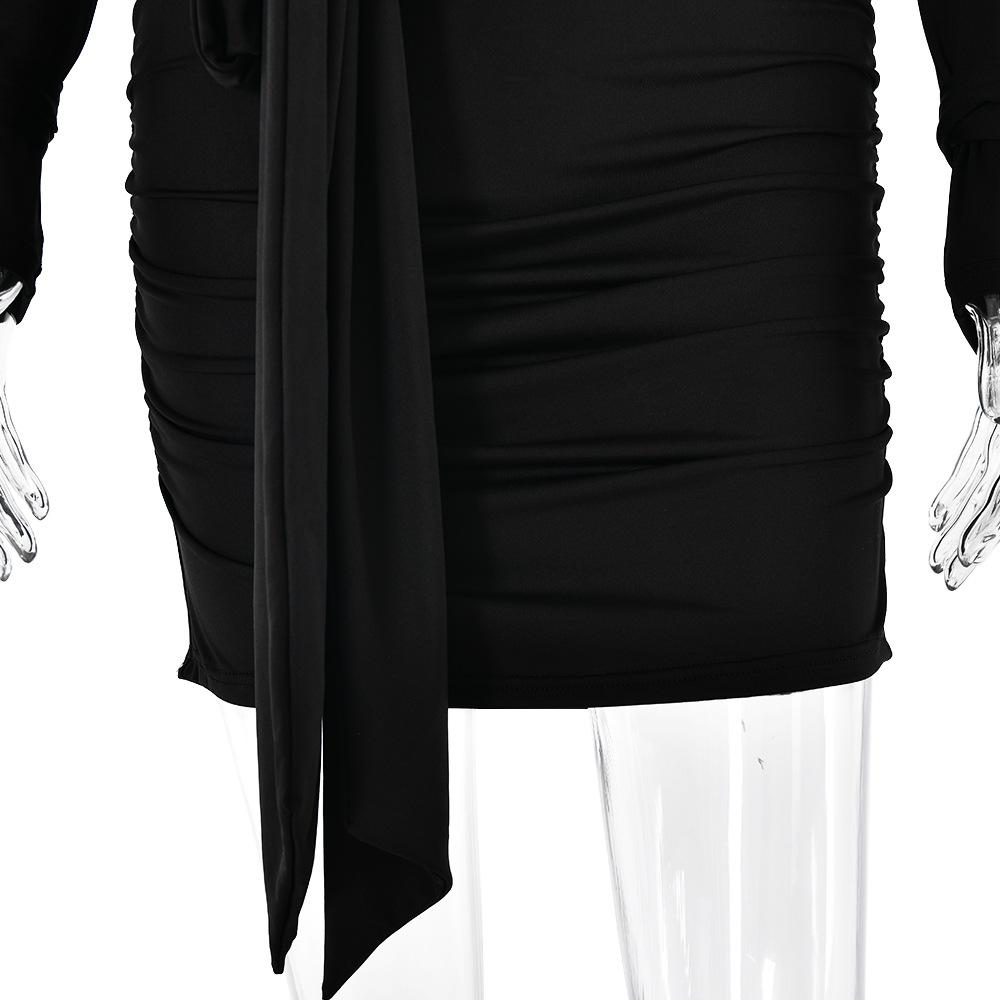 Long sleeve bowknot ruched knotted mini dress