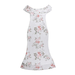 Off shoulder ruched flower print maxi dress