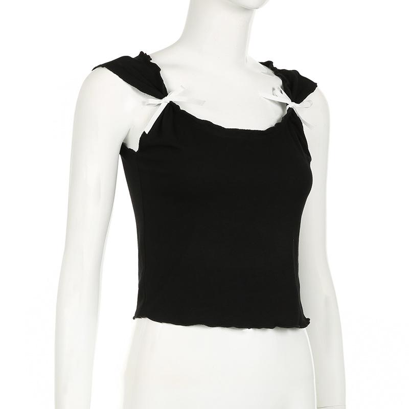 Cap sleeve bowknot u neck ruffle top