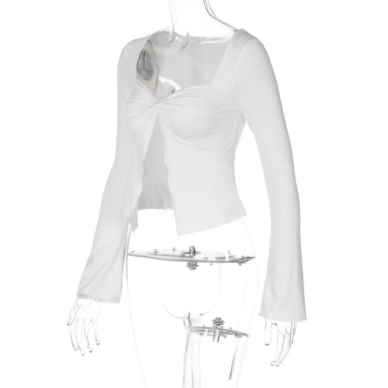 Long sleeve ruched sweetheart neck slit crop top