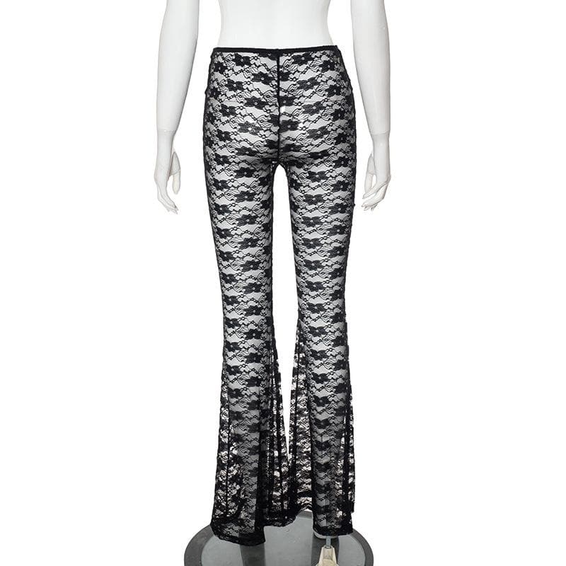 Lace see through solid stitch medium rise pant