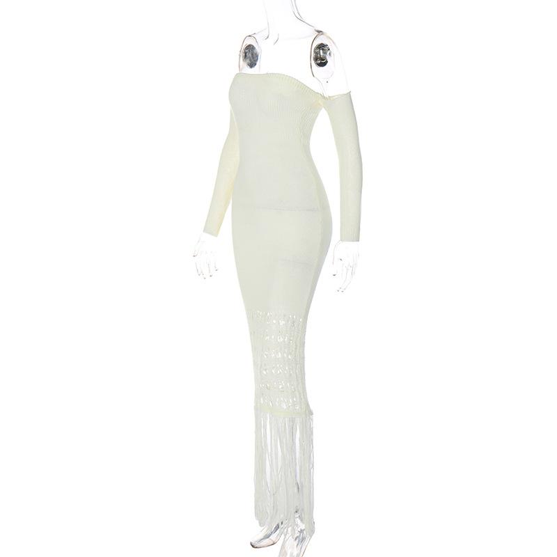Sweetheart neck off shoulder tassels knitted maxi dress