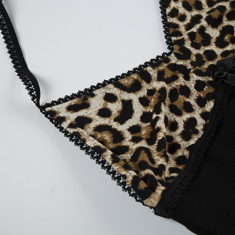 Halter v neck leopard print bowknot top