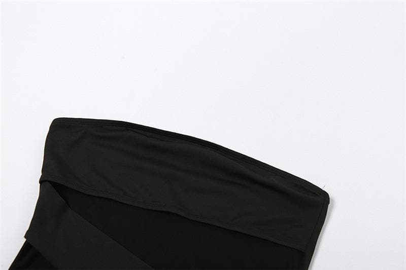 Cross front solid mesh backless patchwork tube mini dress  | black rave dress  | black rave dress