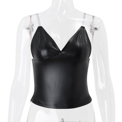 PU leather v neck cami top