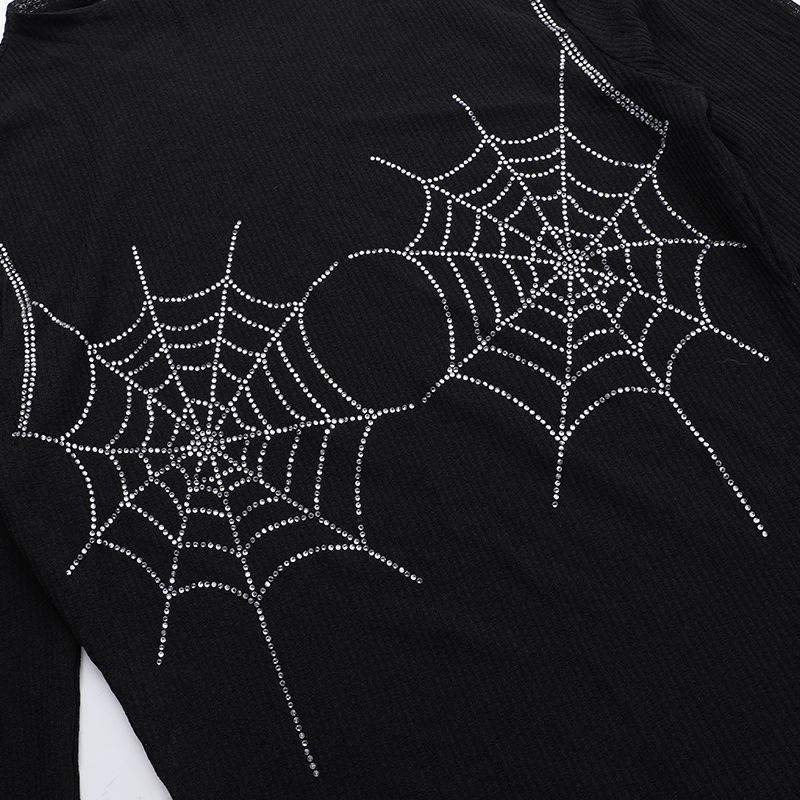 Long sleeve spider web beaded top