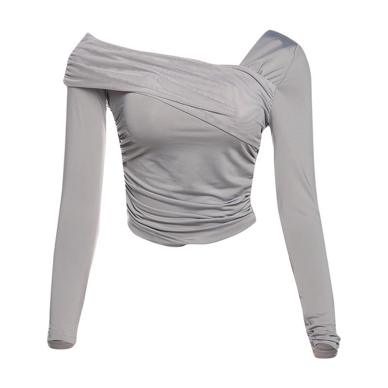 Off shoulder long sleeve ruched top