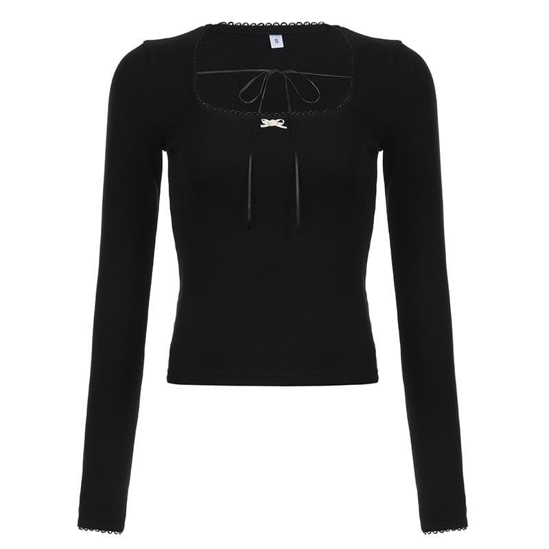 Self tie long sleeve square neck solid top
