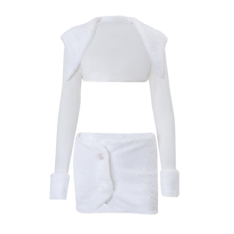 Long sleeve fluffy shrug crop top