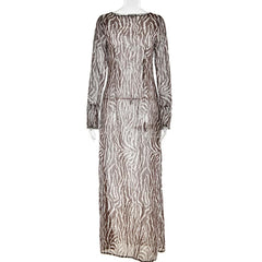 Sheer mesh see through zebra print long sleeve zip-up contrast maxi dress  | red tango dress  | samba dress