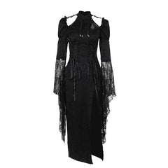 Puff sleeve lace up slit maxi dress