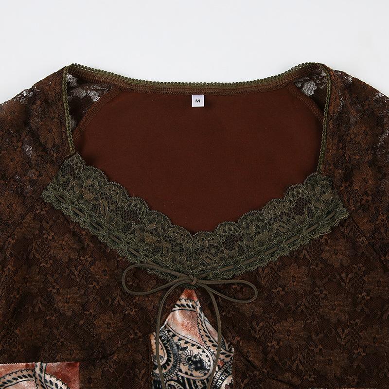 Long sleeve lace abstract top