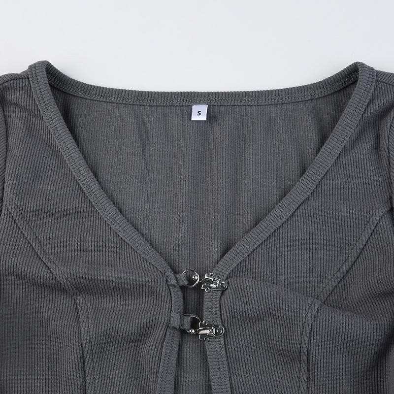 Button stitch long sleeve gloves contrast halter 2 piece crop top