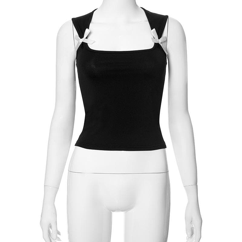 Bowknot square neck contrast sleeveless tank top