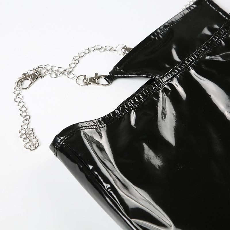 PU leather metal chain mini skirt