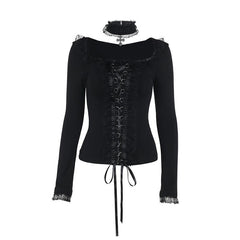 Long sleeve ruffle lace hem necklace top