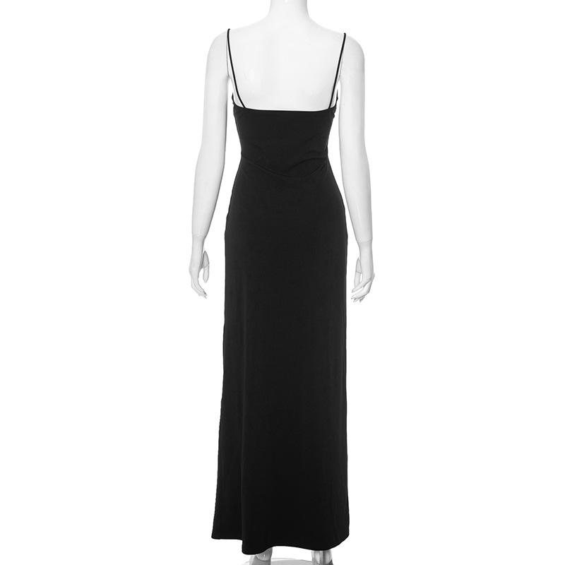 Hollow out high slit backless cami maxi dress