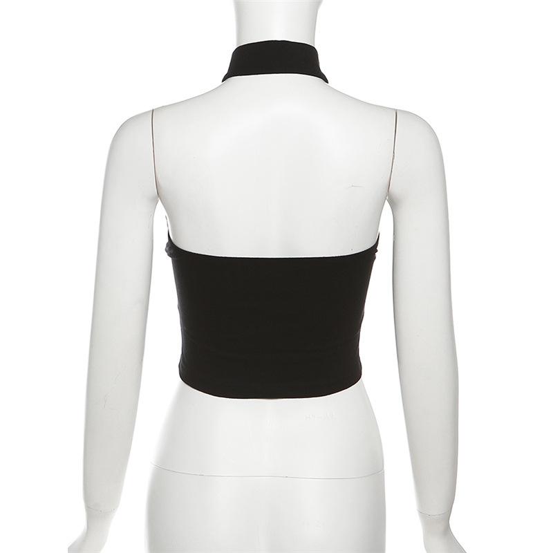 Halter cross front butterfly embroidery crop top