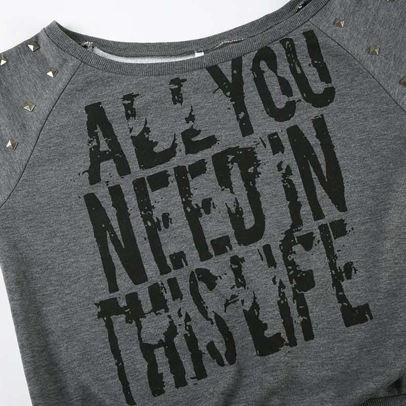 Off shoulder long sleeve letter print top