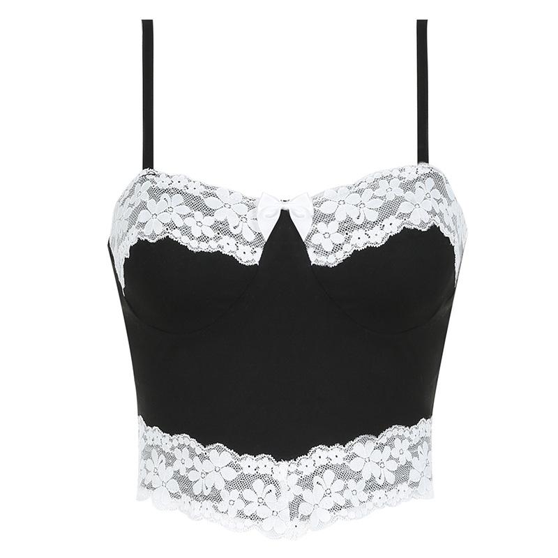Bowknot lace patchwork backless cami top