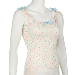 Square neck bowknot ribbed print cami top