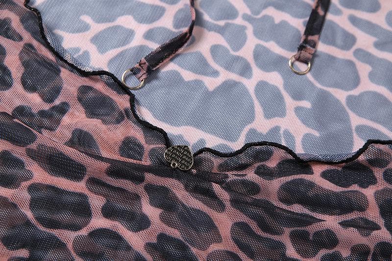 Sheer mesh leopard print contrast see through self tie backless mini dress  | samba dress