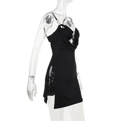 Sweetheart neck o ring hollow out ruched cami mini dress