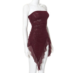 Sheer mesh ruffle ruched tube mini dress  | samba dress