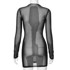 Long sleeve body pattern beaded sheer mesh mini dress  | samba dress