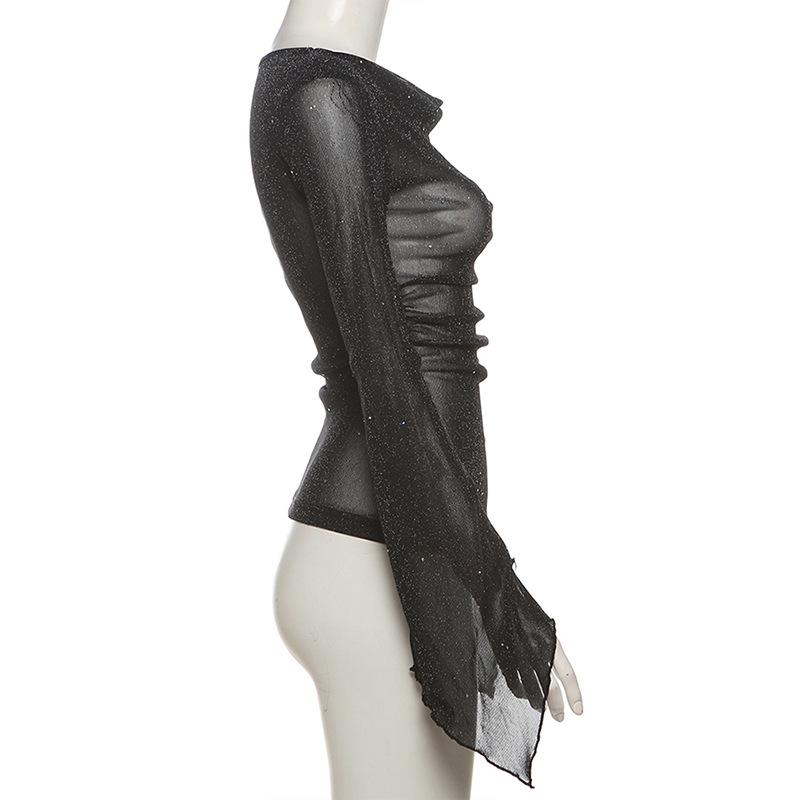 Long sleeve mesh glitter top