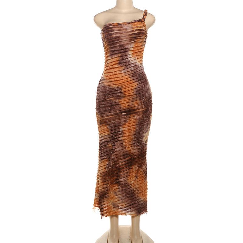 One shoulder textured contrast cami maxi dress