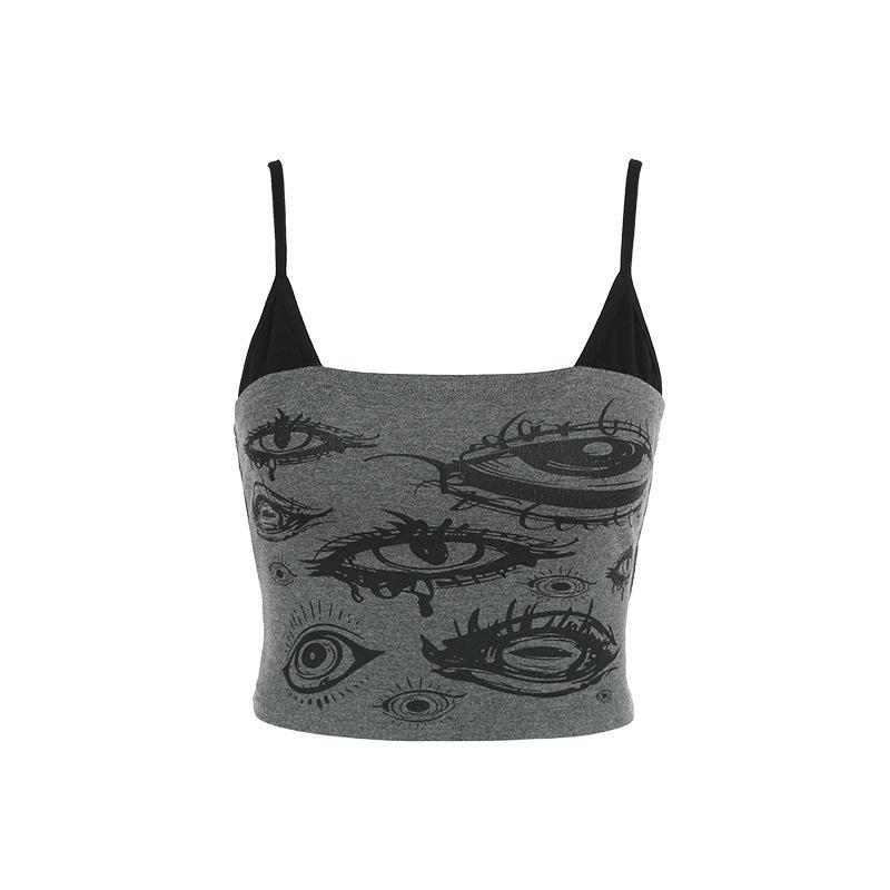 Eye print patchwork cami crop top
