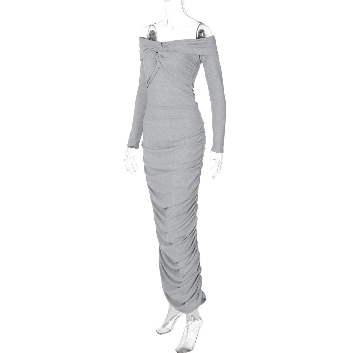 Long sleeve off shoulder ruched maxi dress
