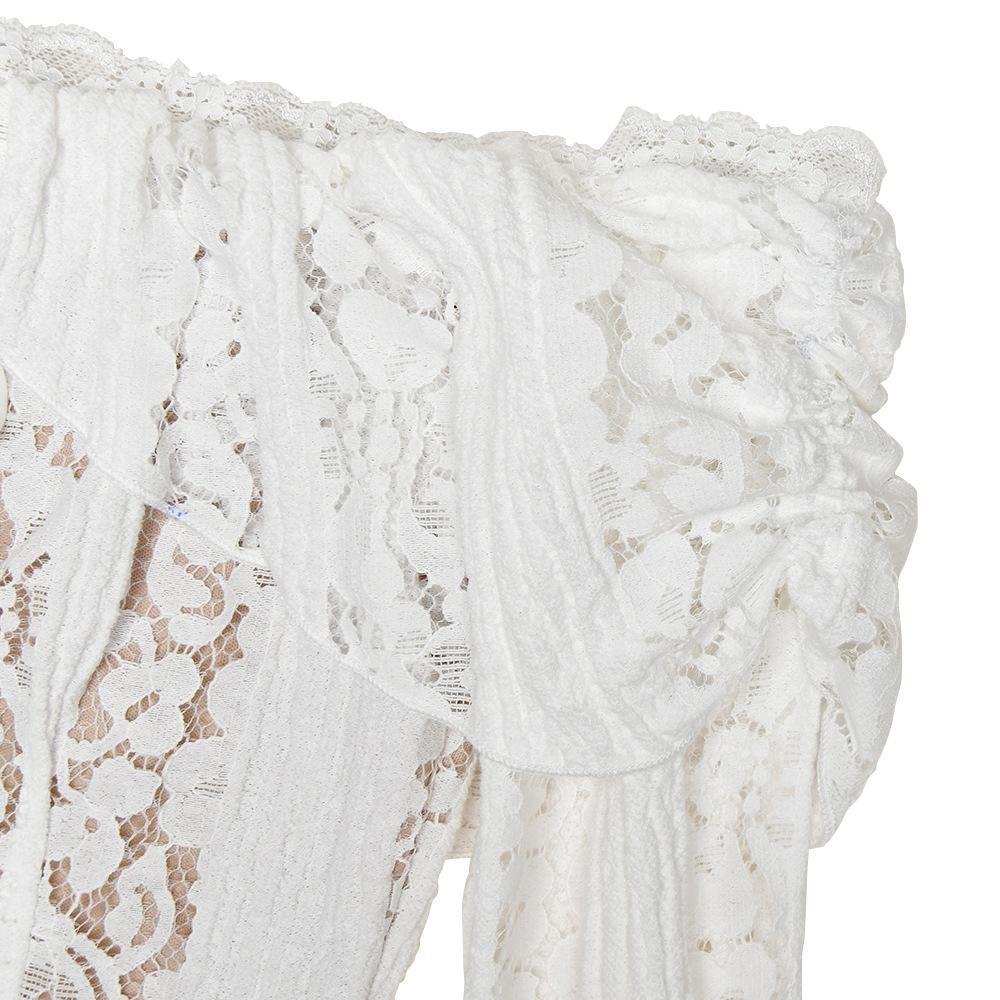 Long flared sleeve off shoulder lace mini dress