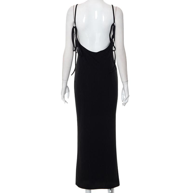 Backless self tie ribbed square neck solid cami maxi dress  | red tango dress