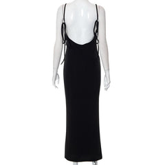 Backless self tie ribbed square neck solid cami maxi dress  | red tango dress