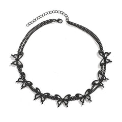 Butterfly pendant layered choker necklace