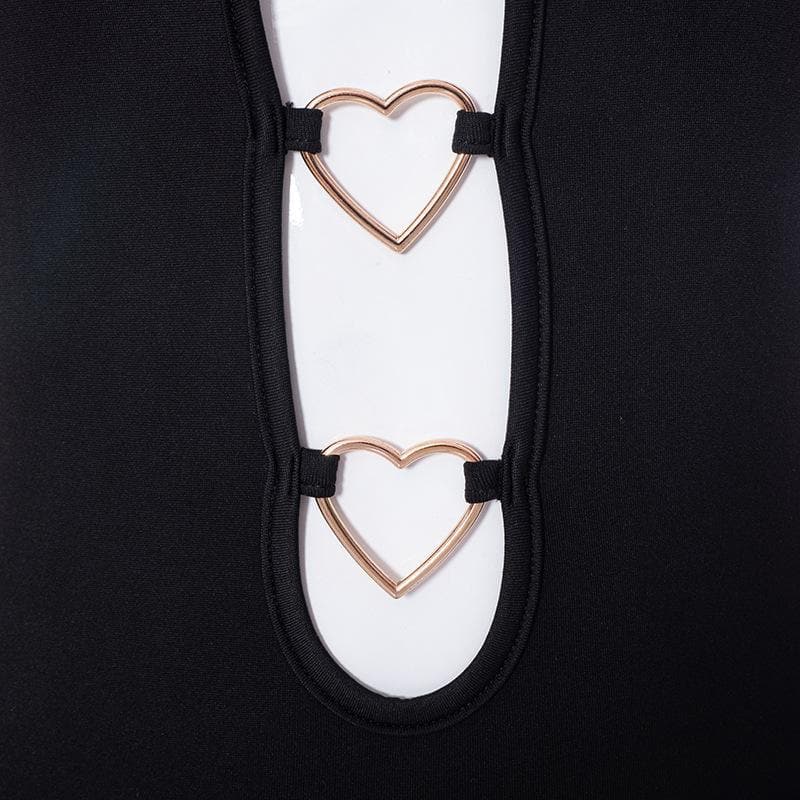 Heart ring hollow out cross back dress  | black rave dress  | black rave dress